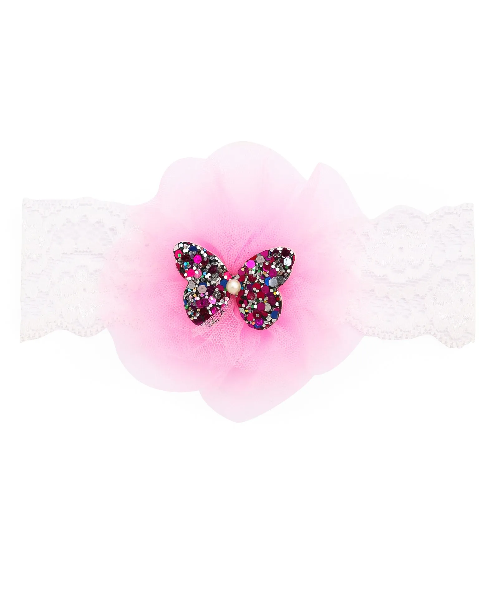 Glitter Butterfly on Pom Pom Headband - Light Pink