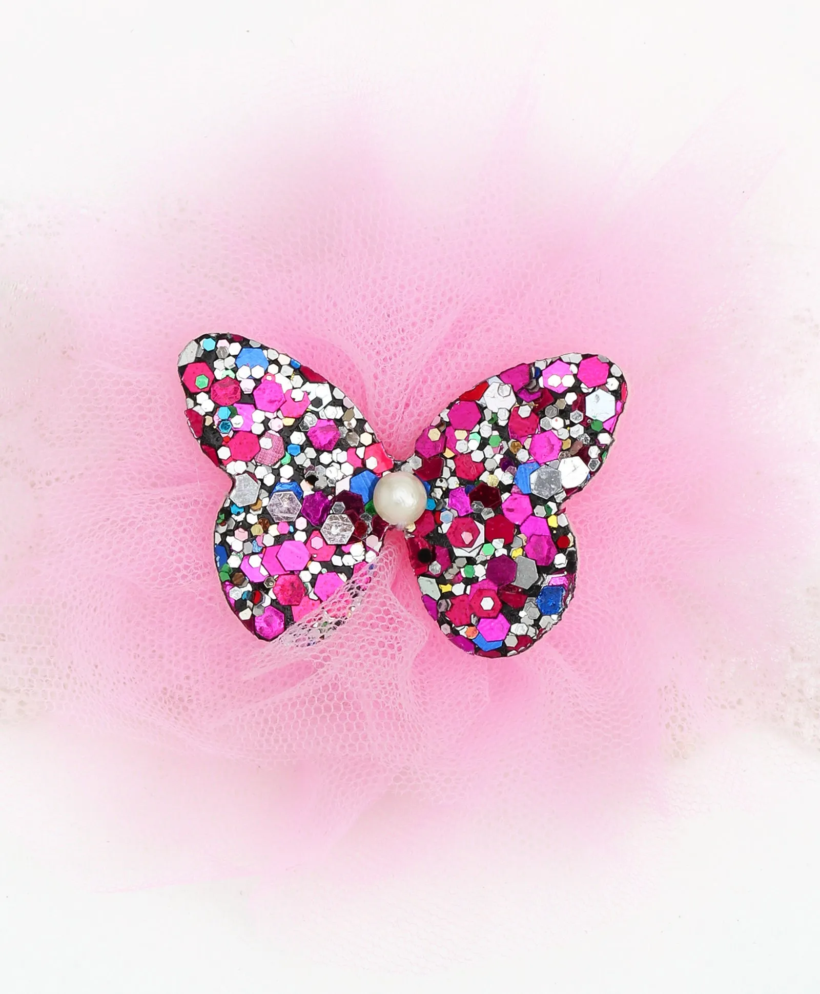 Glitter Butterfly on Pom Pom Headband - Light Pink