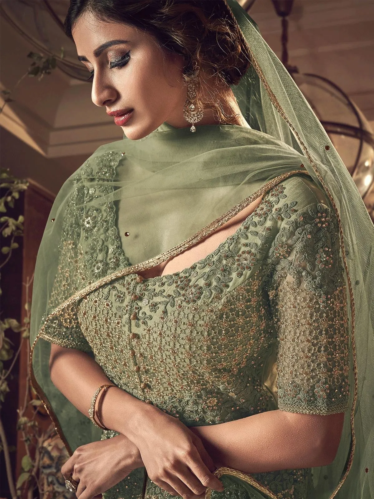 Green Embroidered Traditional Anarkali Suit