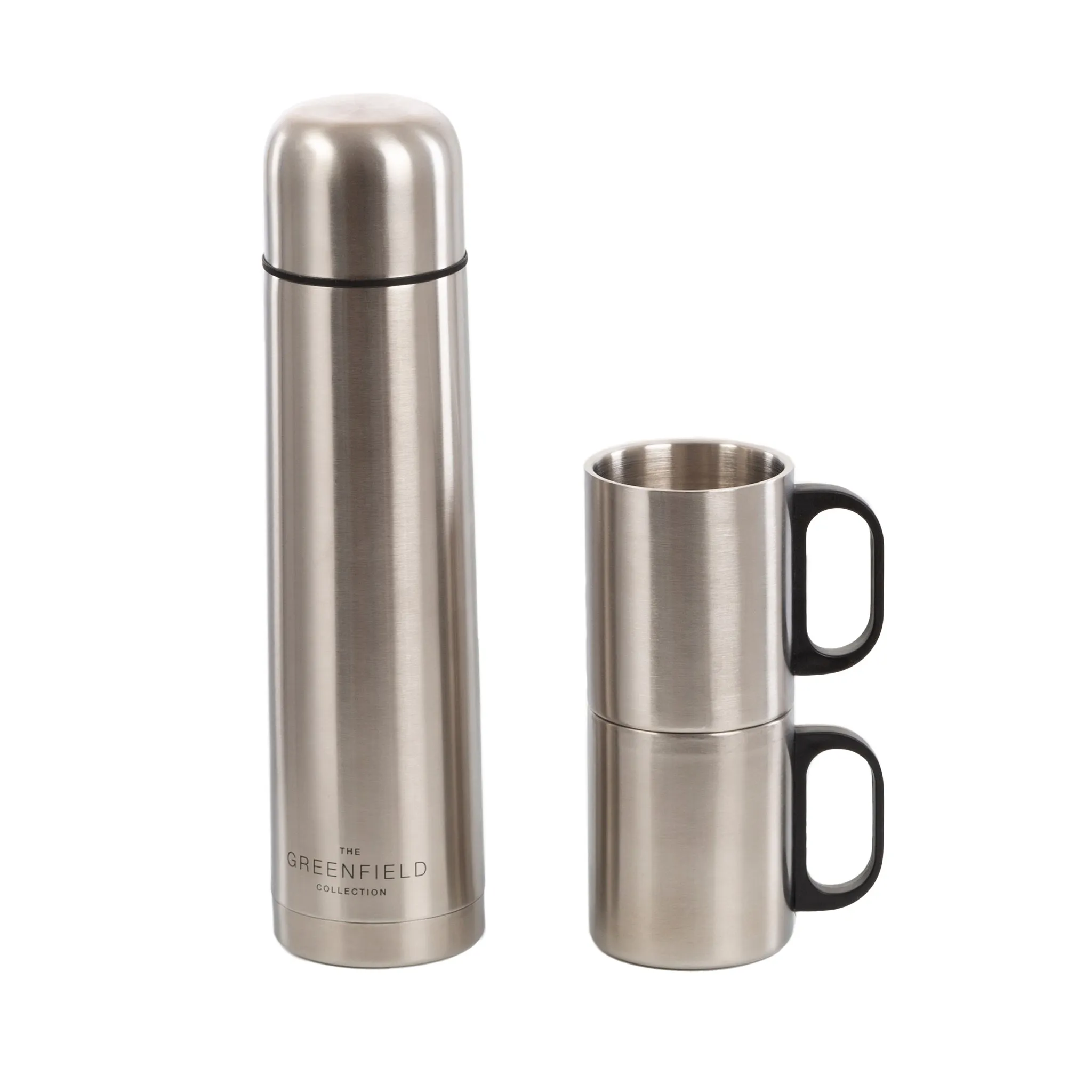 Greenfield Collection Insulated Stainless Steel Flask and 2 Mugs Pack