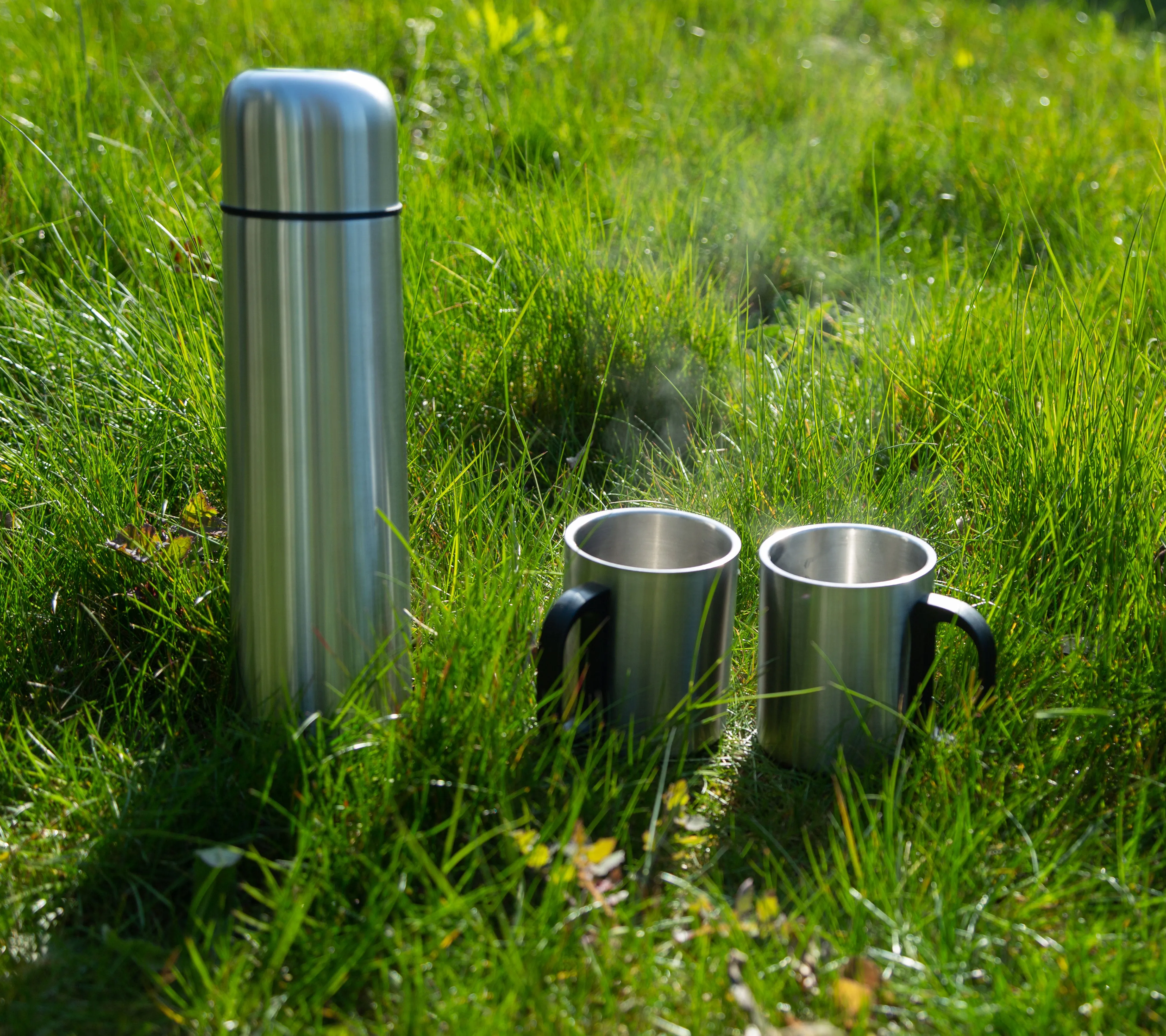 Greenfield Collection Insulated Stainless Steel Flask and 2 Mugs Pack