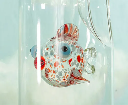 Handblown Glass Red and Blue Fish Carafe, 24.5cm