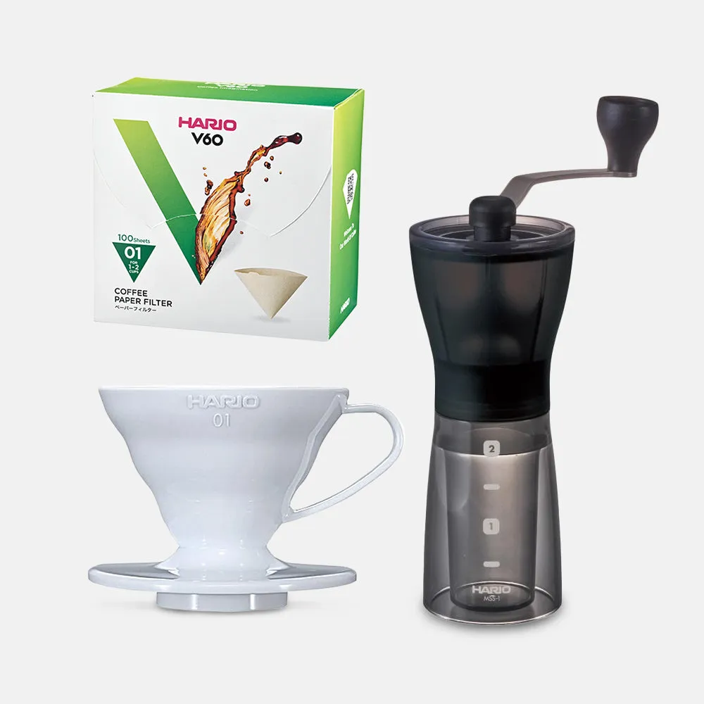 Hario Mini Mill Plus V60 Starter Kit Size 01 (White)