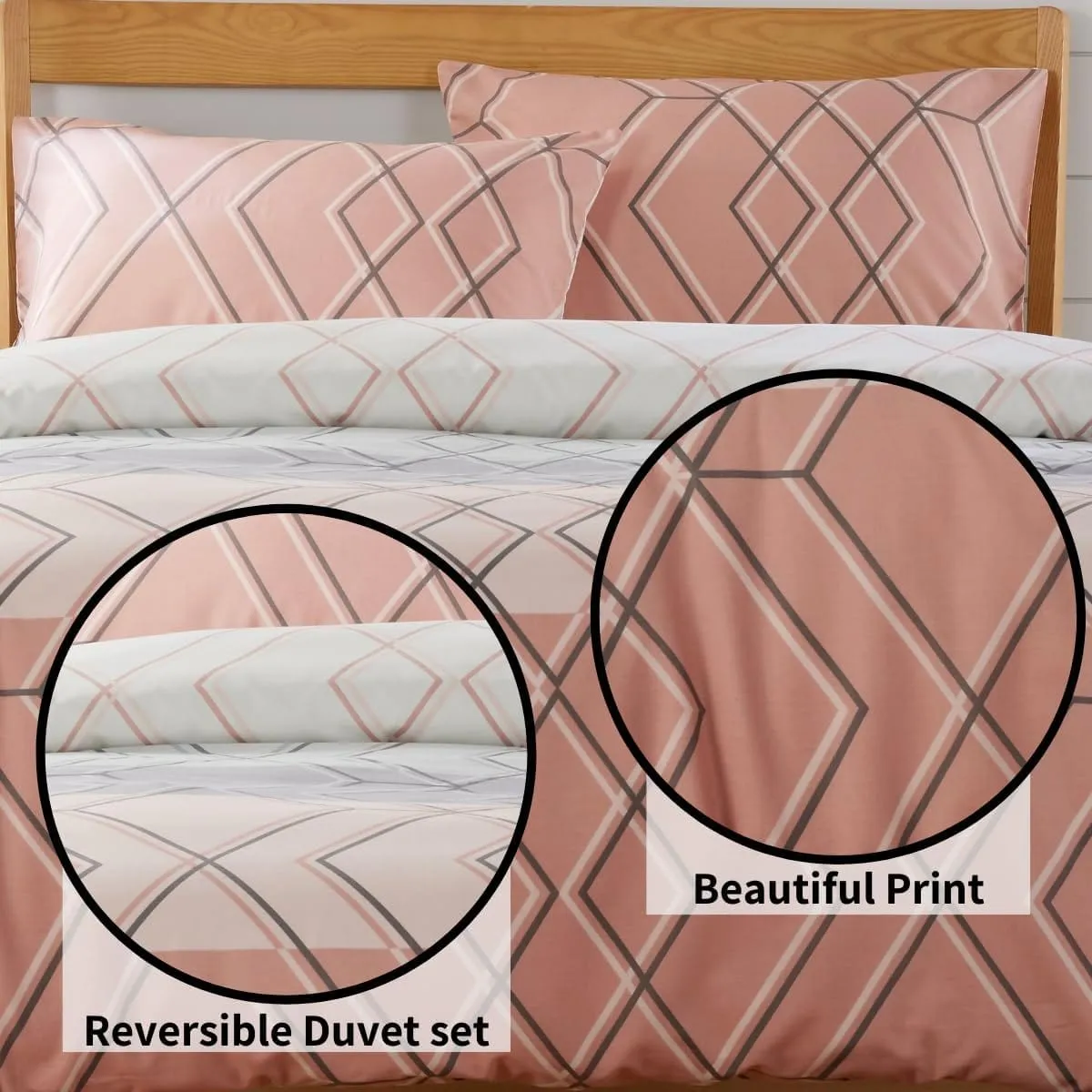 Havanna Geo Reversible Luxury Cotton Blend Duvet Cover Set with Pillowcases in Pink and Teal Single Double King by OLIVIA ROCCO