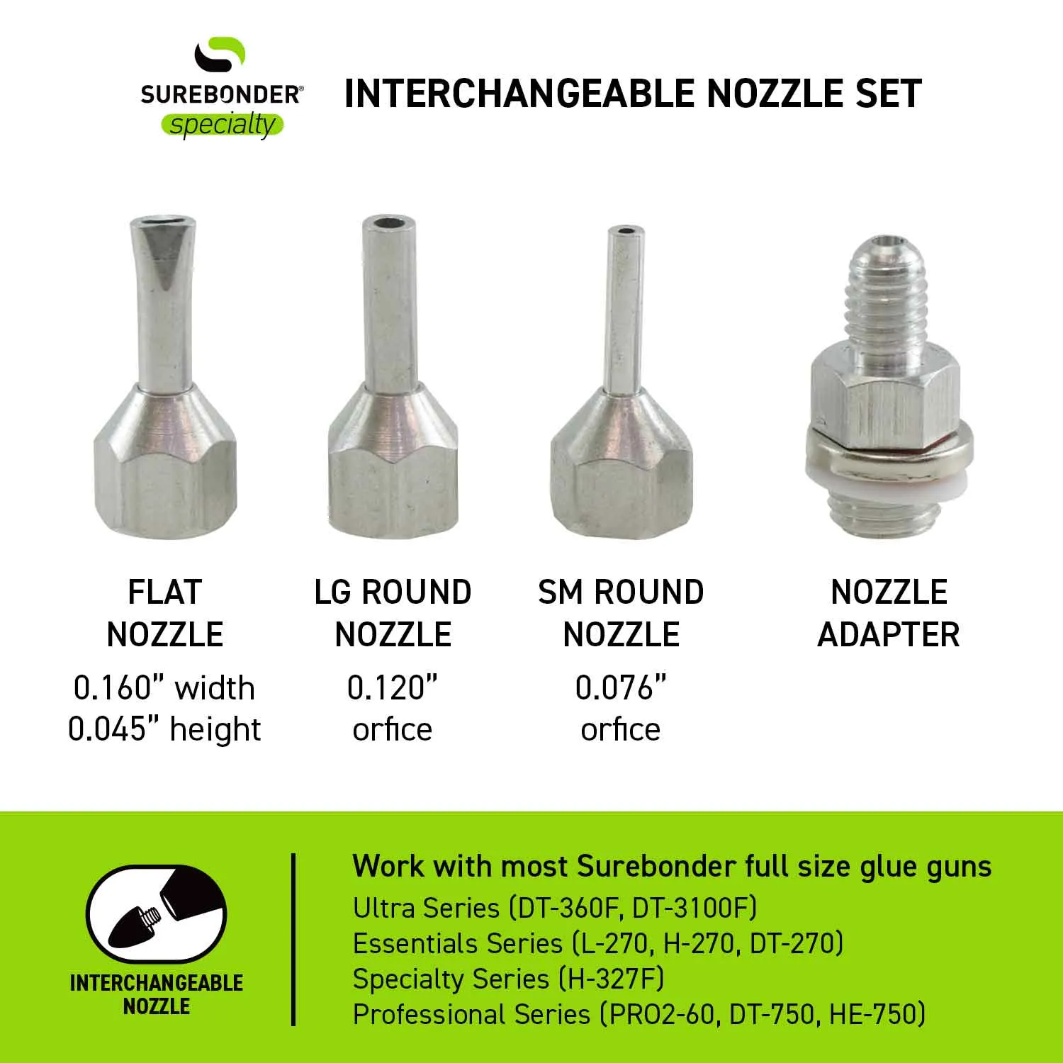 Hot Glue Gun Interchangeable Nozzles - Pack of 3 Flat & Round Nozzles (6003)