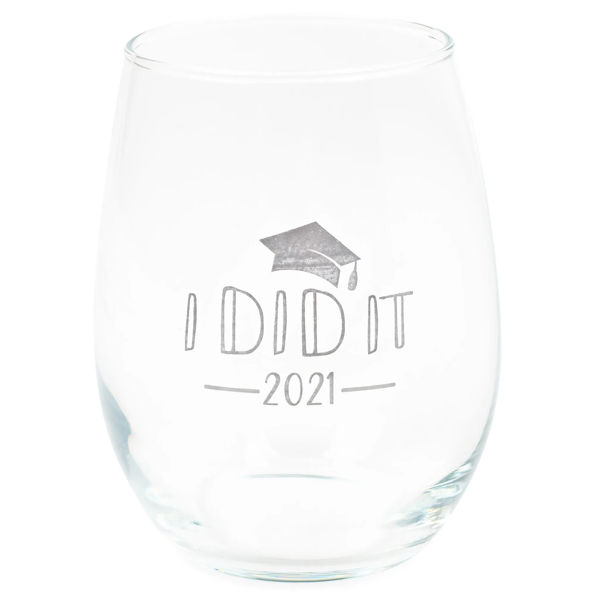 I Did It 2021 Grad Grey 14 ounce Glass Stemless Wine Glass