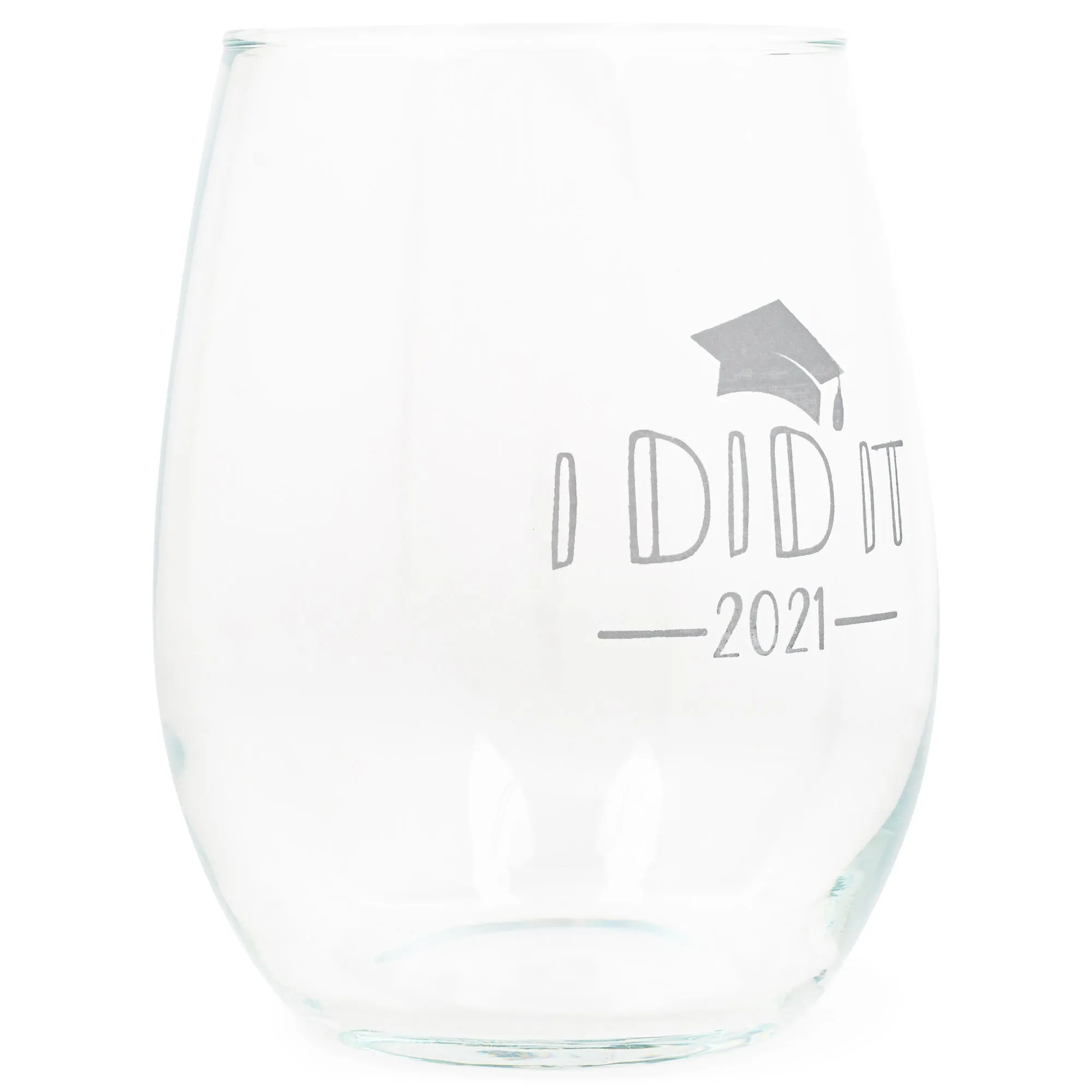 I Did It 2021 Grad Grey 14 ounce Glass Stemless Wine Glass