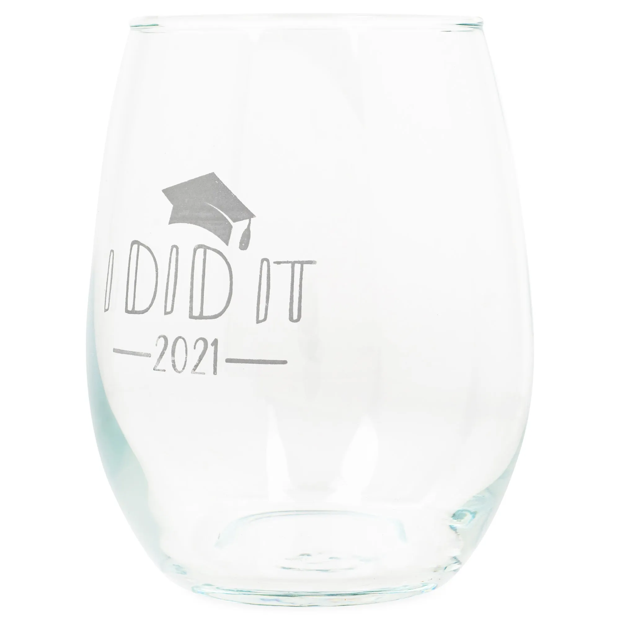 I Did It 2021 Grad Grey 14 ounce Glass Stemless Wine Glass