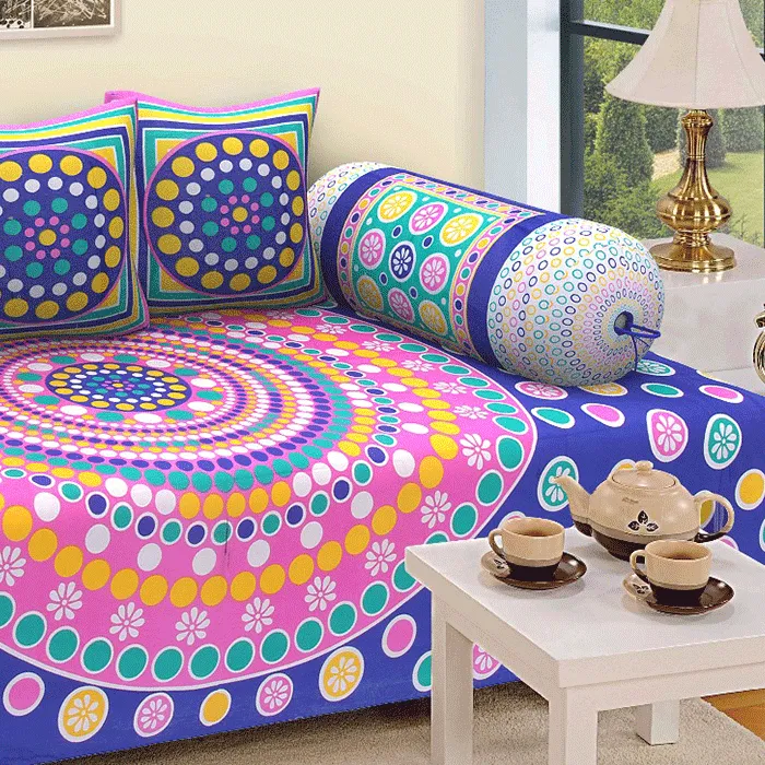 Jaipuri Design Single Bedsheet ( 100% cotton, 6pc set, Diwan set )