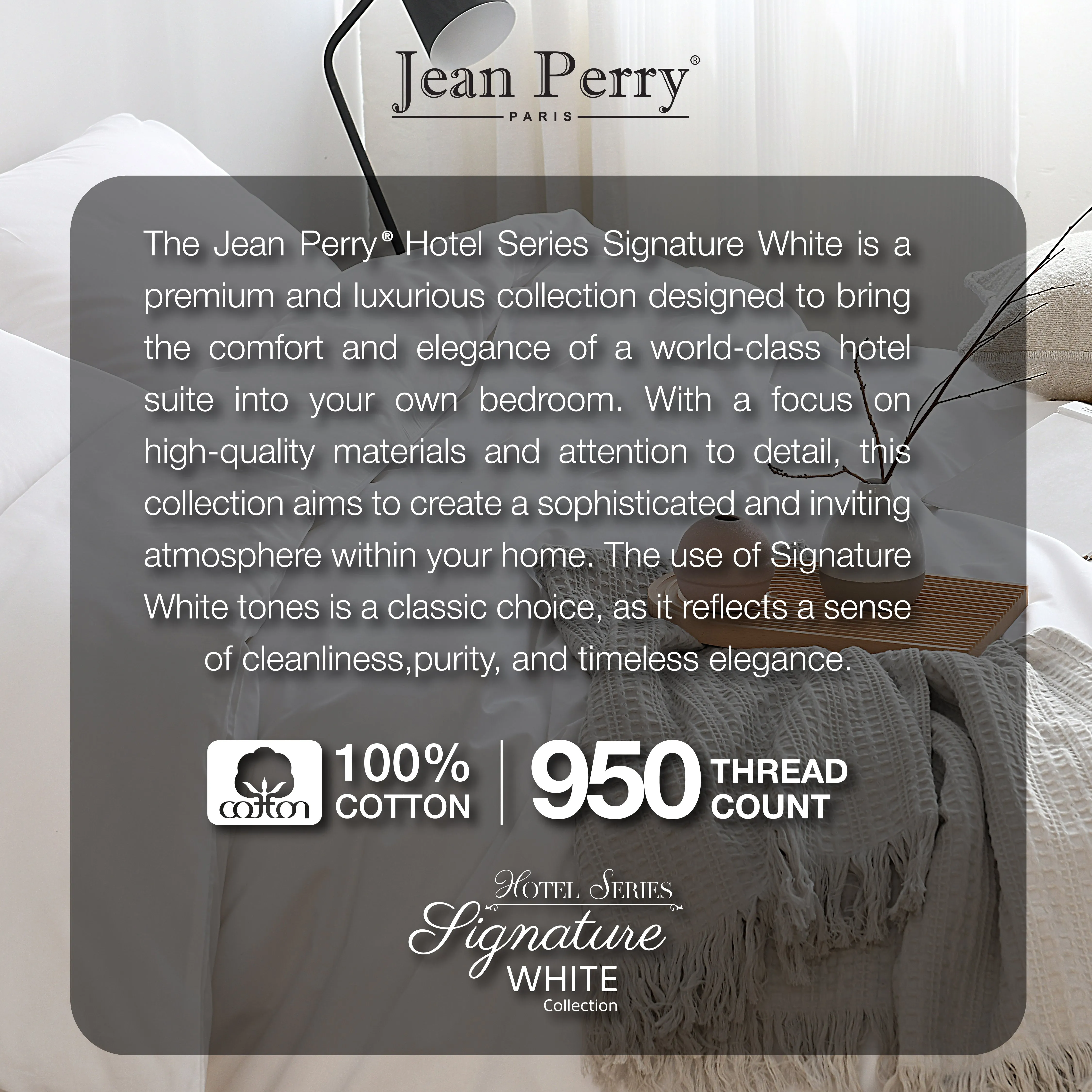 Jean Perry 100% Cotton Hotel Series Signature White QUILT COVER ONLY - 950TC