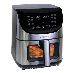 Kenmore 8 Qt Air Fryer, Family Size, 1700W, 12 Preset Cooking Functions, Digital Touch Screen, Programmable Temperature & Timer, Viewing Window, Roast Bake Broil Dehydrate Reheat, Stainless Steel