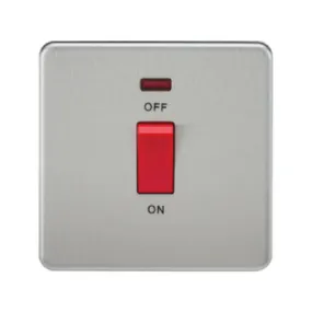 Knightsbridge Screwless 1 Gang 45A Cooker Switch With Neon - Brushed Chrome