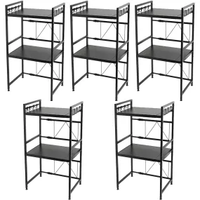 Kuber Industries 2-Layer Microwave Oven Rack|Telescopic Storage Rack|Microwave Shelf Stand With Hanging Hooks|Kitchen Counter Shelf Organizer Pack of 5 (Black)