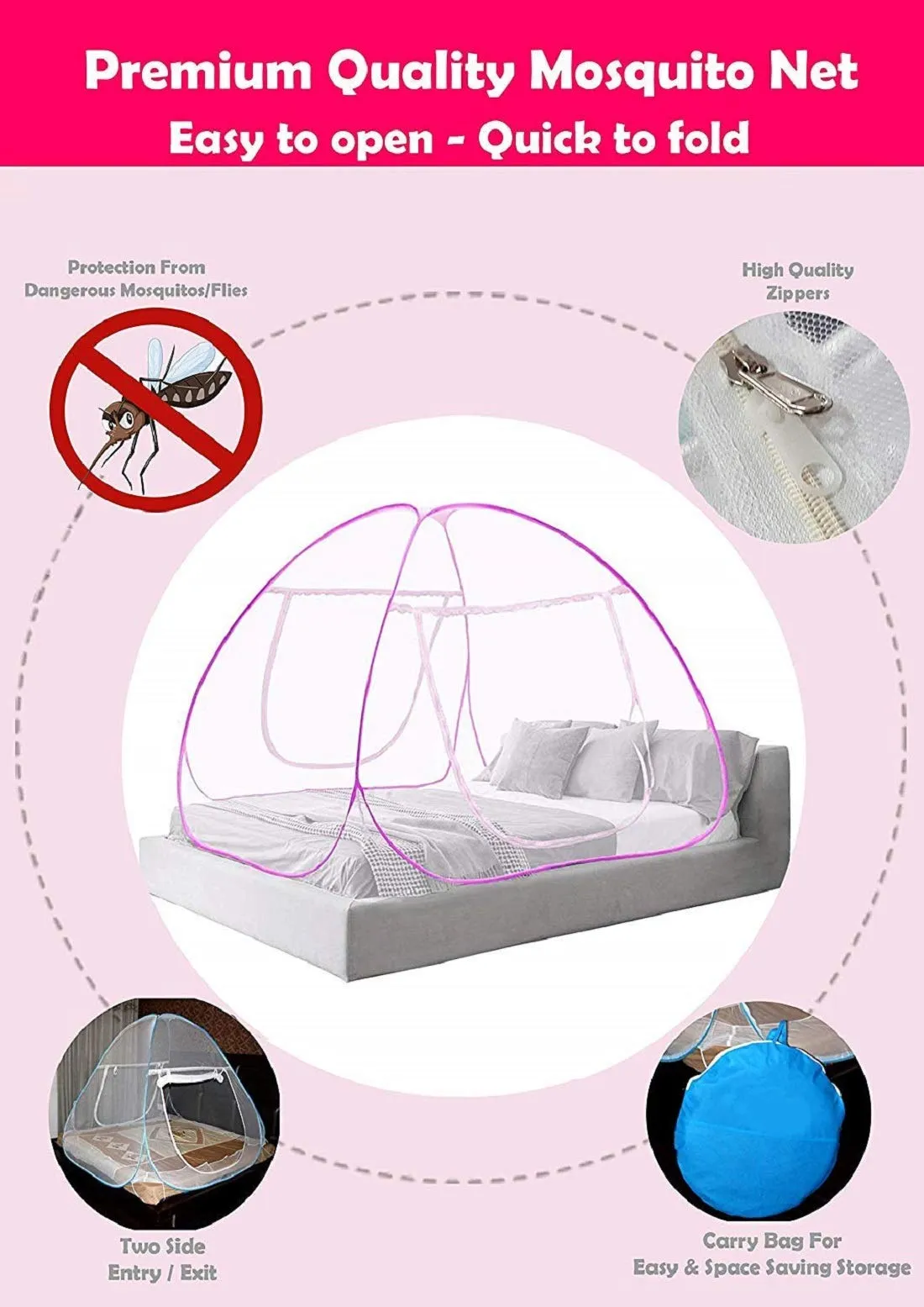 Kuber Industries Foldable Mosquito Net/Machhardani - Single Bed,6.5 Ft X 4 Ft (Blue), King (F_26_KUBMART016876)