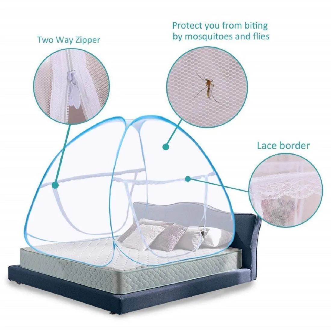 Kuber Industries Foldable Mosquito Net/Machhardani - Single Bed,6.5 Ft X 4 Ft (Blue), King (F_26_KUBMART016876)