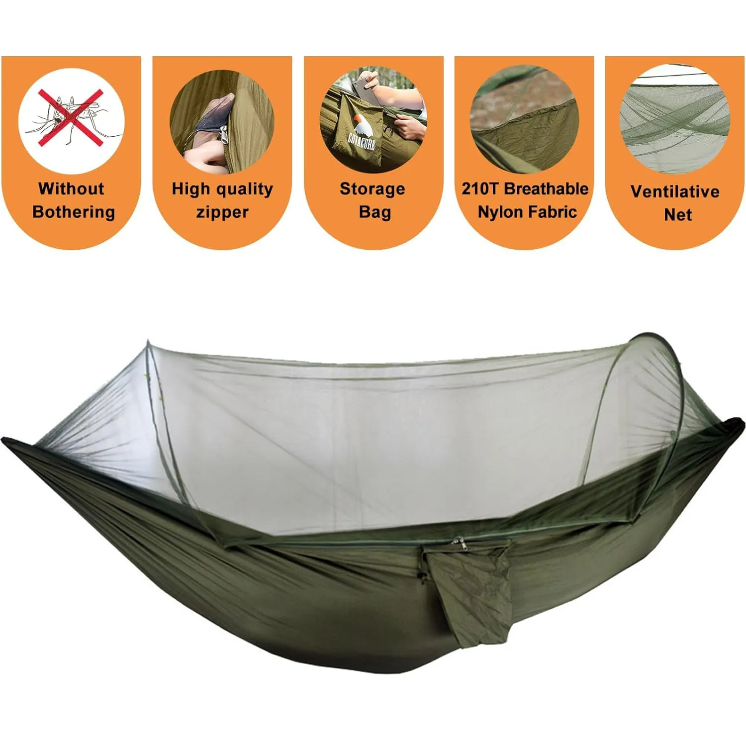 Kuber Industries Pack of 2 Camping Hammock with Mosquito Net | Portable Hammocks with Tree Straps | Swing Sleeping Hammock Bed with Net | Nylon Hammock for Indoor - Outdoor | Green