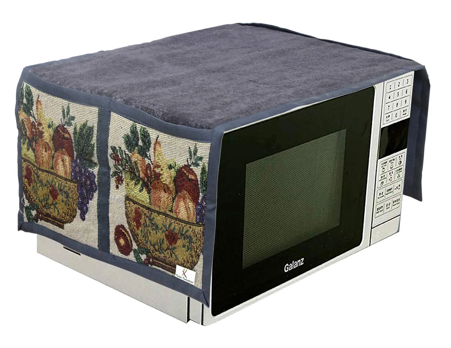 Kuber Industries Velvet Microwave/Oven Top Cover with 4 Utility Pockets 23 LTR (Grey)-KUBMART11840 (KUBMART011840)