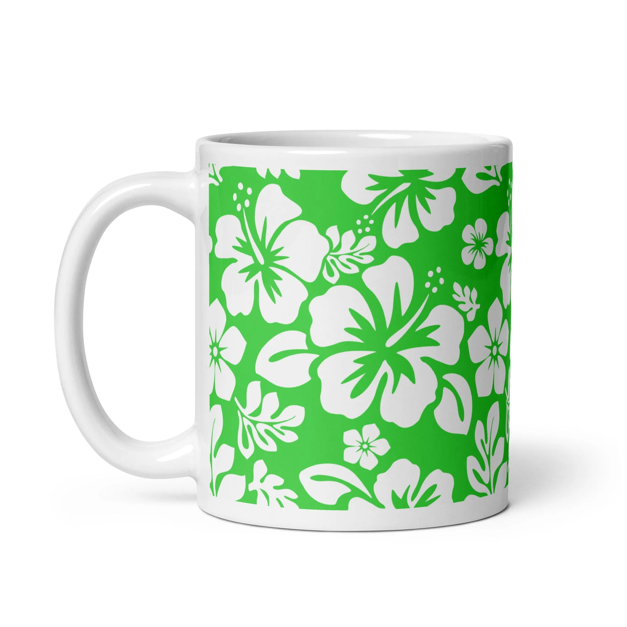 Lime Green and White Hawaiian Flowers Coffee Mug