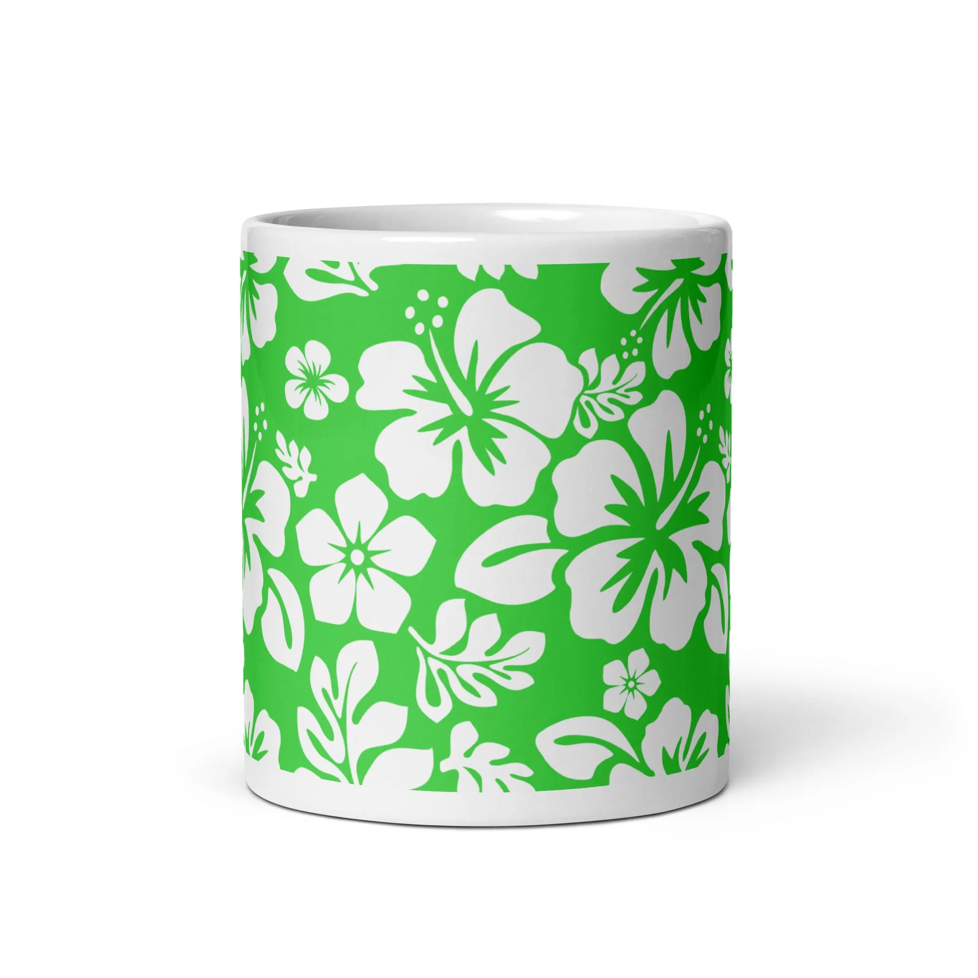 Lime Green and White Hawaiian Flowers Coffee Mug