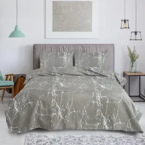 Luxury 4-Piece Quilt Cover Set - Double & Single | Silver Marble Serenity Duvet Set