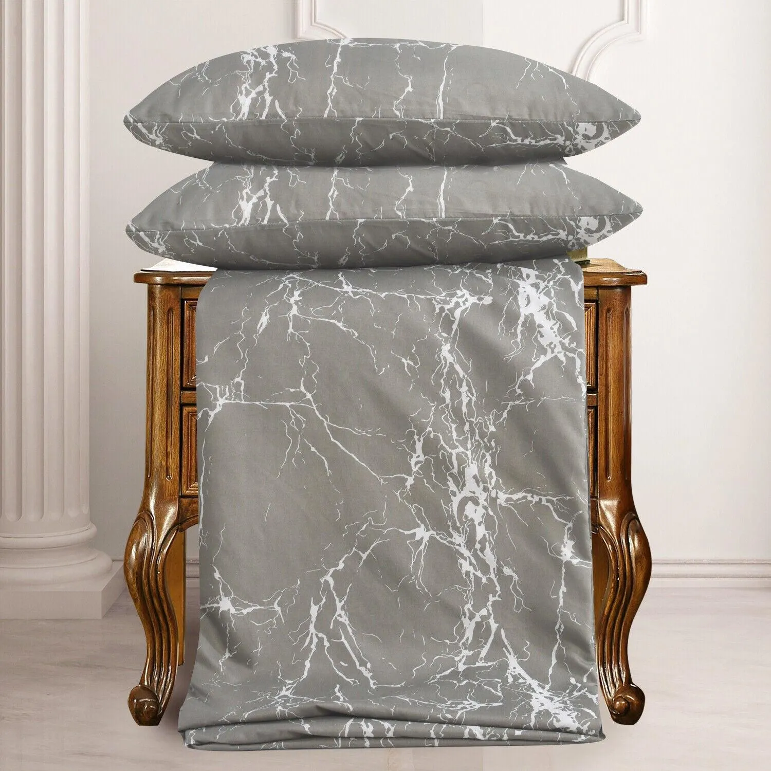 Luxury 4-Piece Quilt Cover Set - Double & Single | Silver Marble Serenity Duvet Set