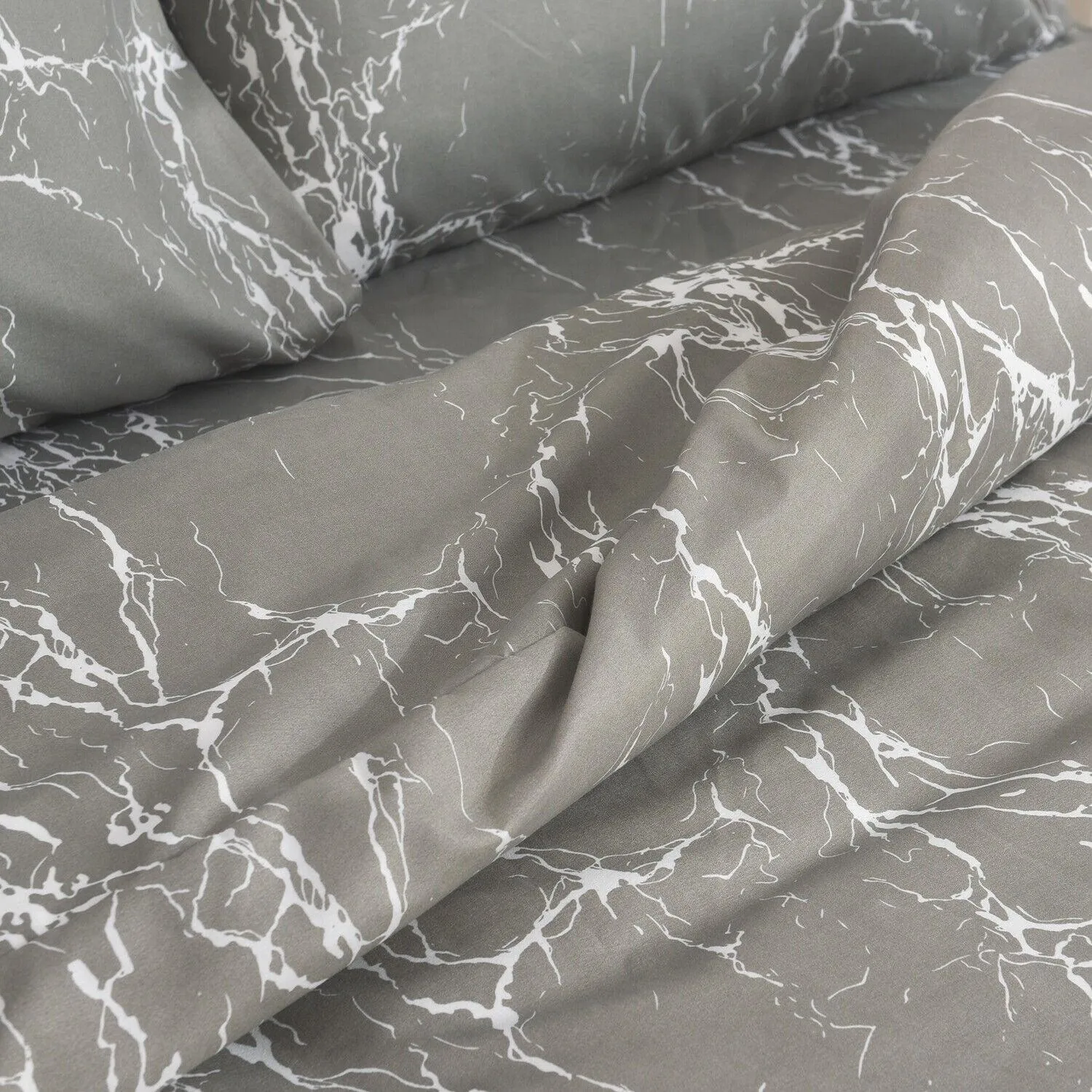 Luxury 4-Piece Quilt Cover Set - Double & Single | Silver Marble Serenity Duvet Set