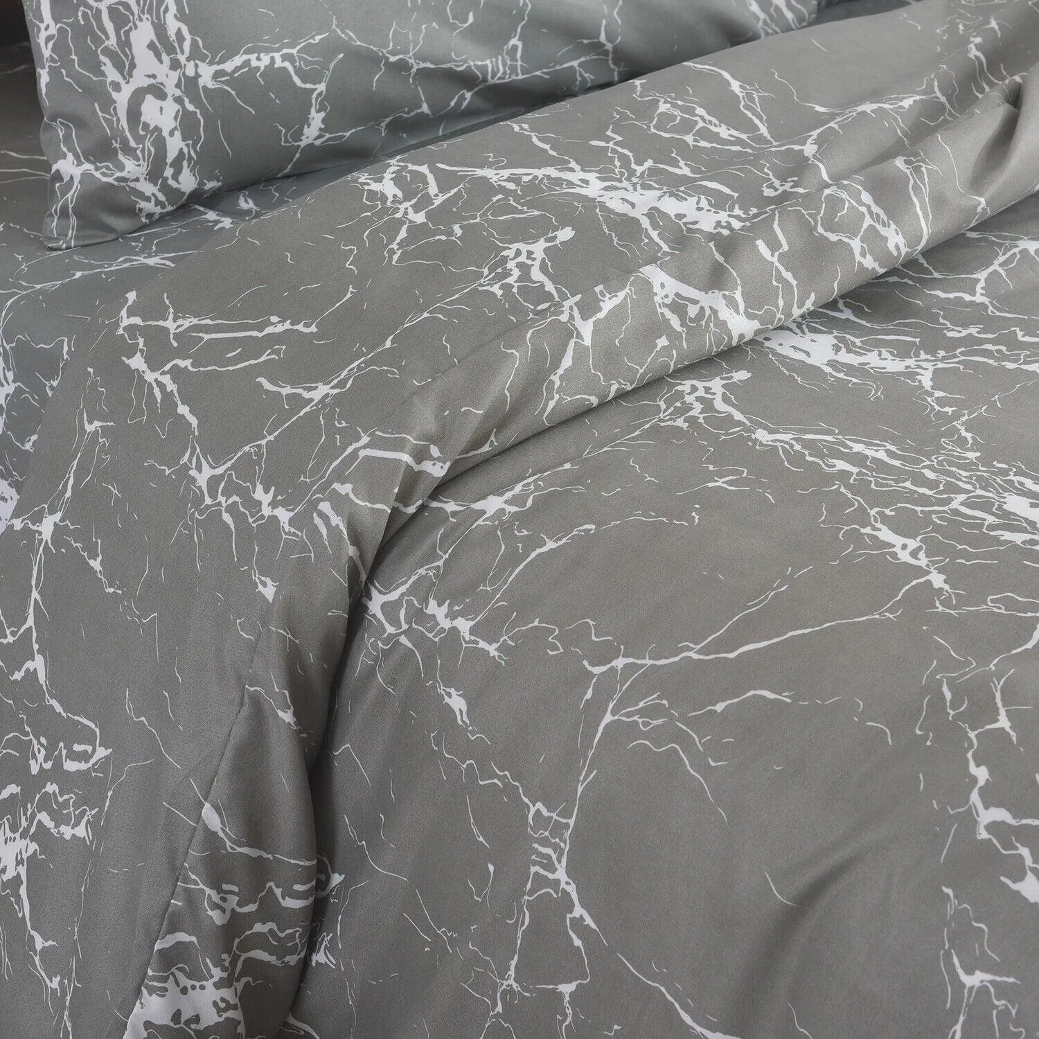 Luxury 4-Piece Quilt Cover Set - Double & Single | Silver Marble Serenity Duvet Set