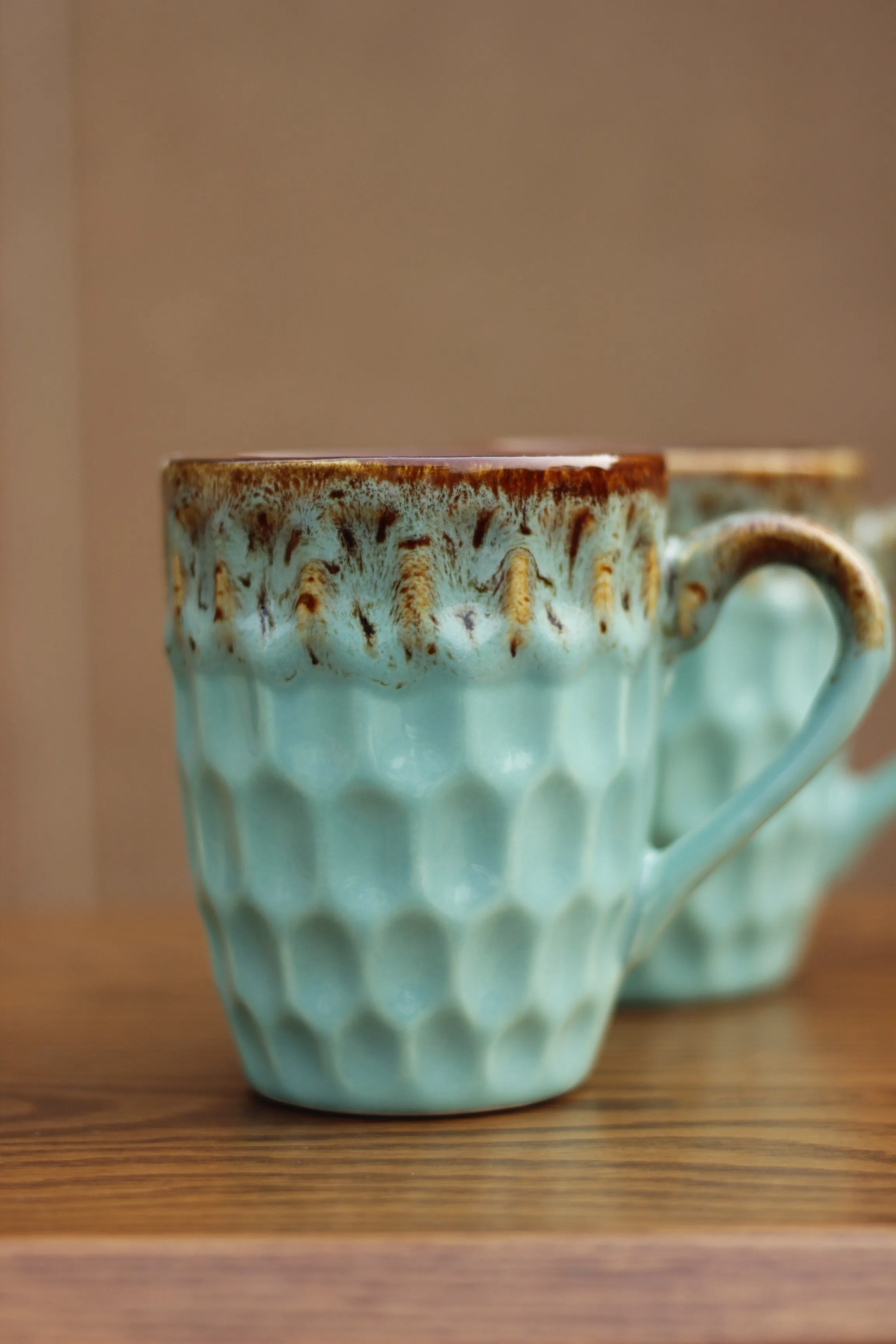 LUXURY TURQUOISE BLUE TEXTURE TEA CUP - SET OF 2