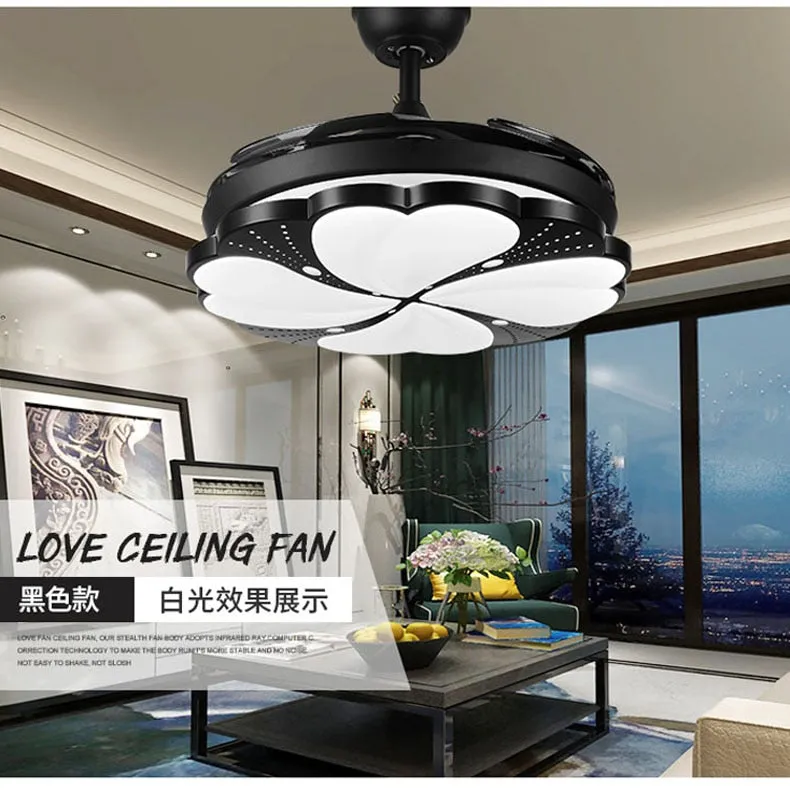 Modern LED Ceiling Fan with Remote - Features Three-Color Dimming and 4 Retractable Blades