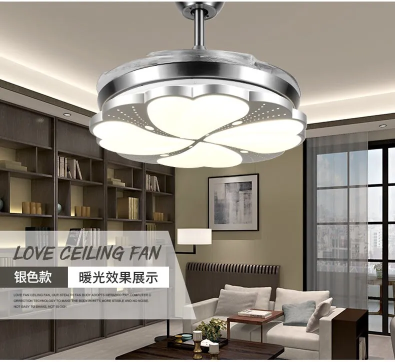 Modern LED Ceiling Fan with Remote - Features Three-Color Dimming and 4 Retractable Blades