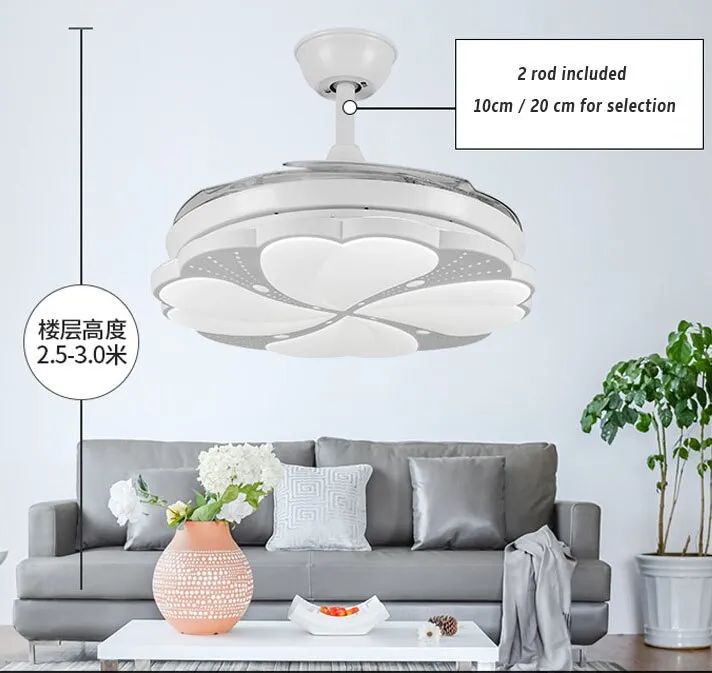 Modern LED Ceiling Fan with Remote - Features Three-Color Dimming and 4 Retractable Blades