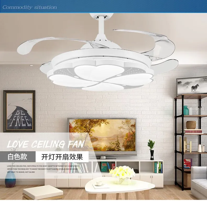 Modern LED Ceiling Fan with Remote - Features Three-Color Dimming and 4 Retractable Blades