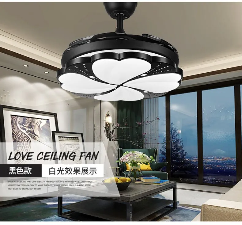 Modern LED Ceiling Fan with Remote - Features Three-Color Dimming and 4 Retractable Blades