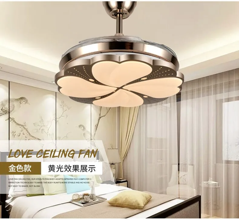 Modern LED Ceiling Fan with Remote - Features Three-Color Dimming and 4 Retractable Blades