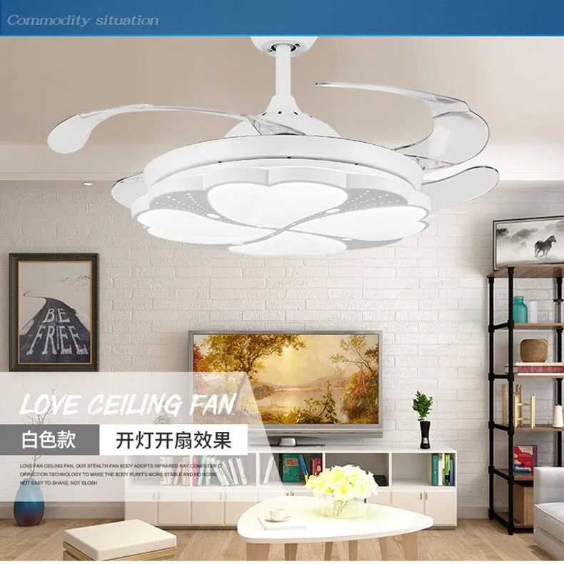 Modern LED Ceiling Fan with Remote - Features Three-Color Dimming and 4 Retractable Blades