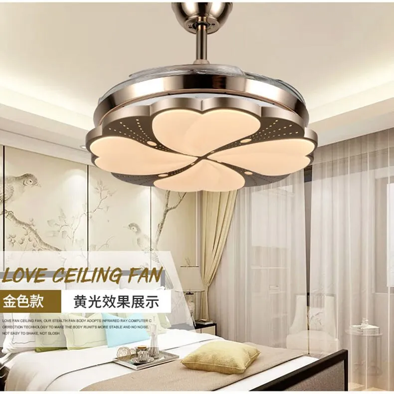 Modern LED Ceiling Fan with Remote - Features Three-Color Dimming and 4 Retractable Blades