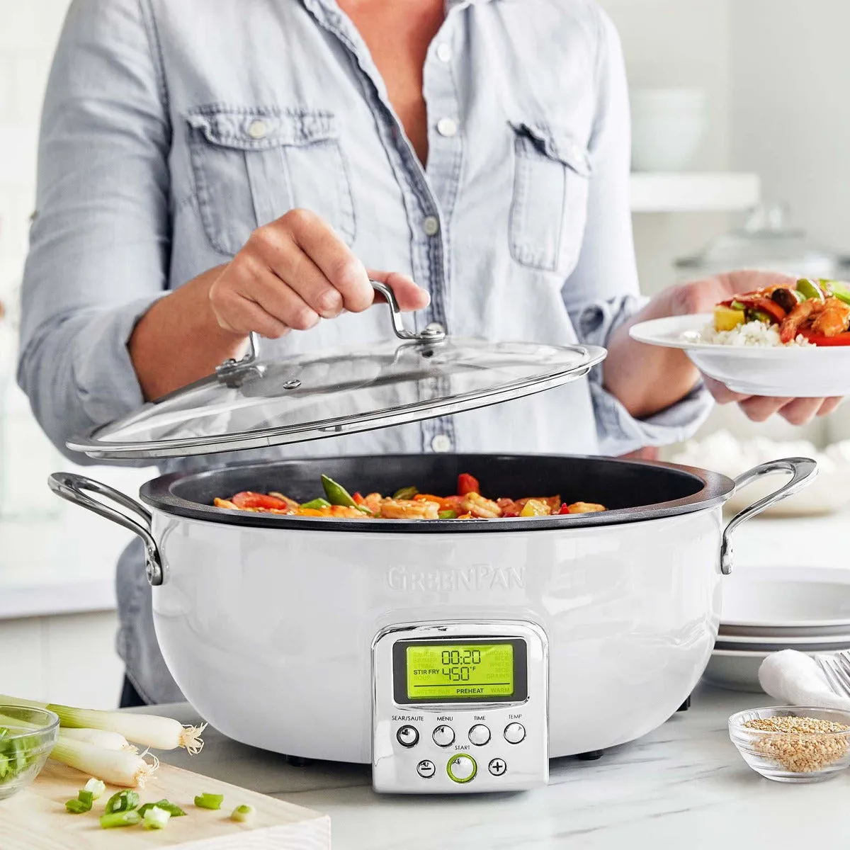 Multifunction Deep Electric Skillet | Cloud Cream