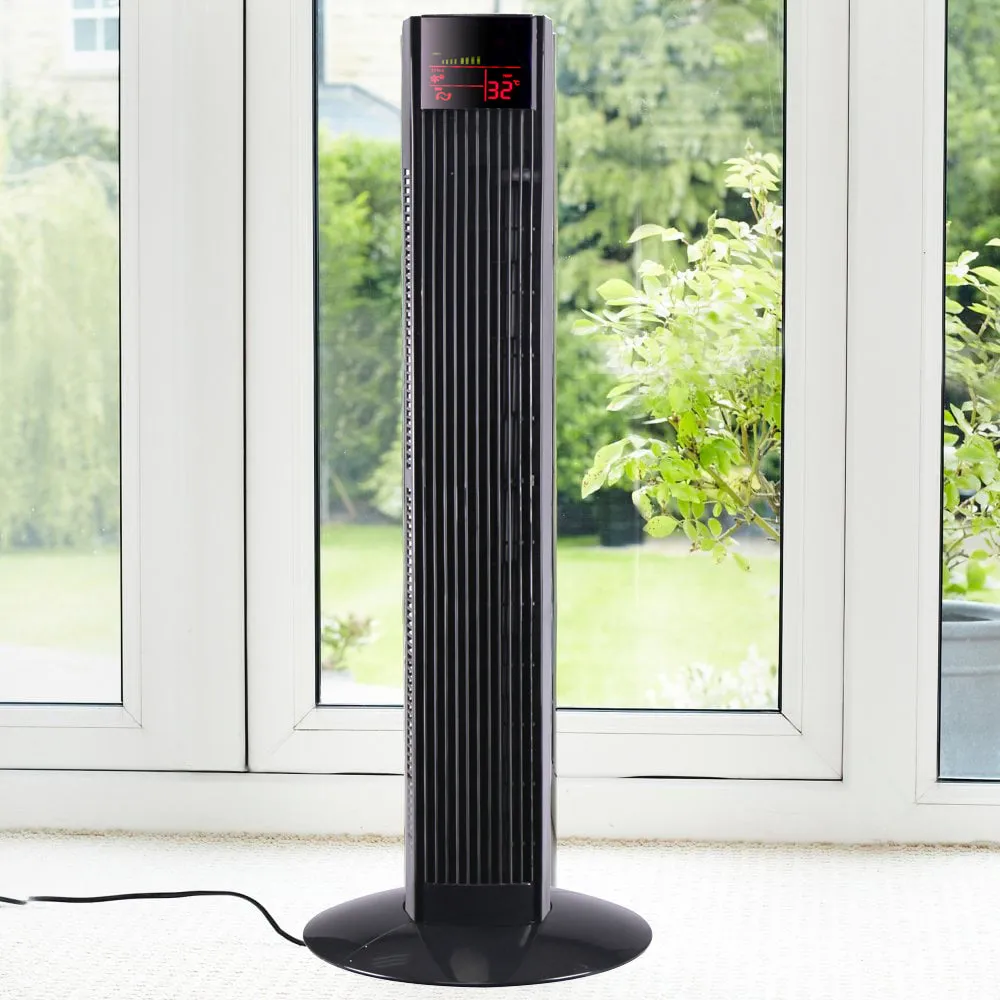 Neo 36” Black Free Standing 3 Speed Tower Fan with Remote Control