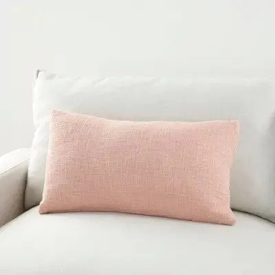 New - 14"x24" Oversized Life Styles Solid Woven Cotton Lumbar Throw Pillow Blush - Mina Victory