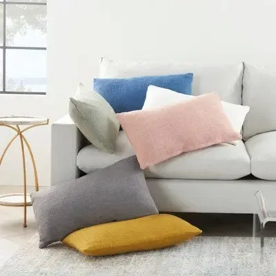 New - 14"x24" Oversized Life Styles Solid Woven Cotton Lumbar Throw Pillow Blush - Mina Victory