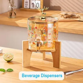 Nordic Reindeer Beverage Dispenser with Gold Tap And Bamboo Base