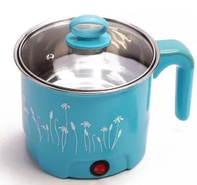 NYTK RETAIL Electric 1.8 Litre Mini Cooker Kettle with Glass Lid Base Concealed Base Cooking Pot Noodle Maker Egg Boiler hot Pot Vegetable and Rice & Pasta PorridgeTravel Cookers and Steamer, Blue