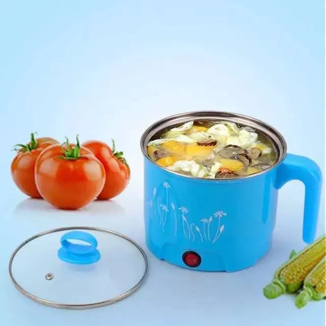 NYTK RETAIL Electric 1.8 Litre Mini Cooker Kettle with Glass Lid Base Concealed Base Cooking Pot Noodle Maker Egg Boiler hot Pot Vegetable and Rice & Pasta PorridgeTravel Cookers and Steamer, Blue