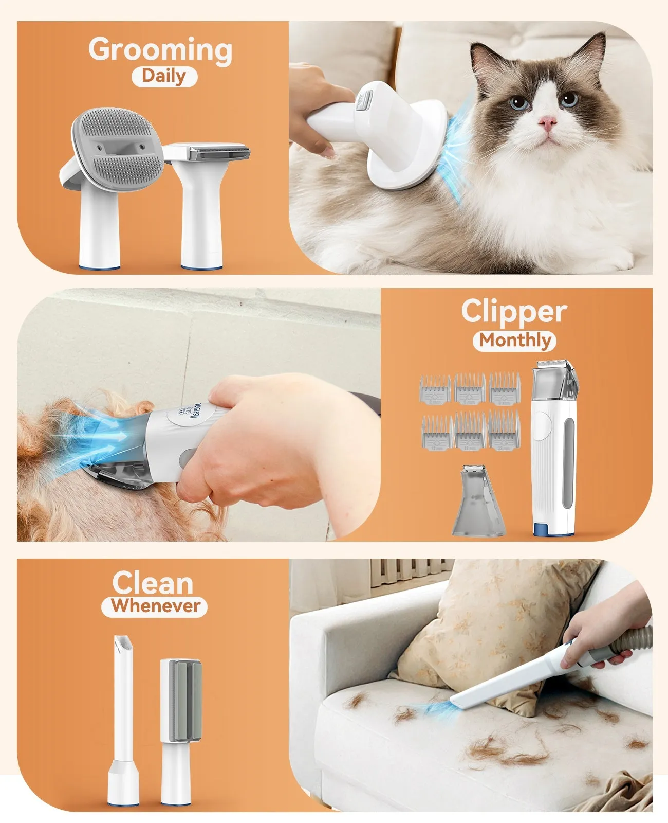 Oneisall LM5C 6-in-1 Cat Grooming Vacuum Kit