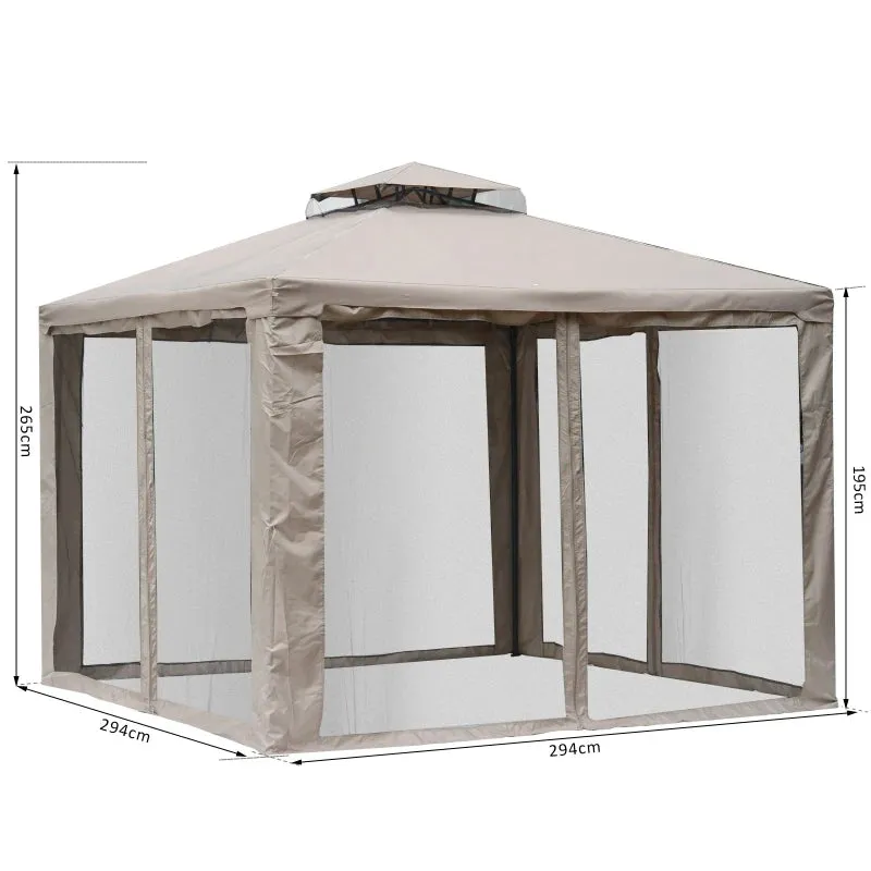 Outsunny Outdoor Gazebo 295L x 295W x 263Hcm-Taupe