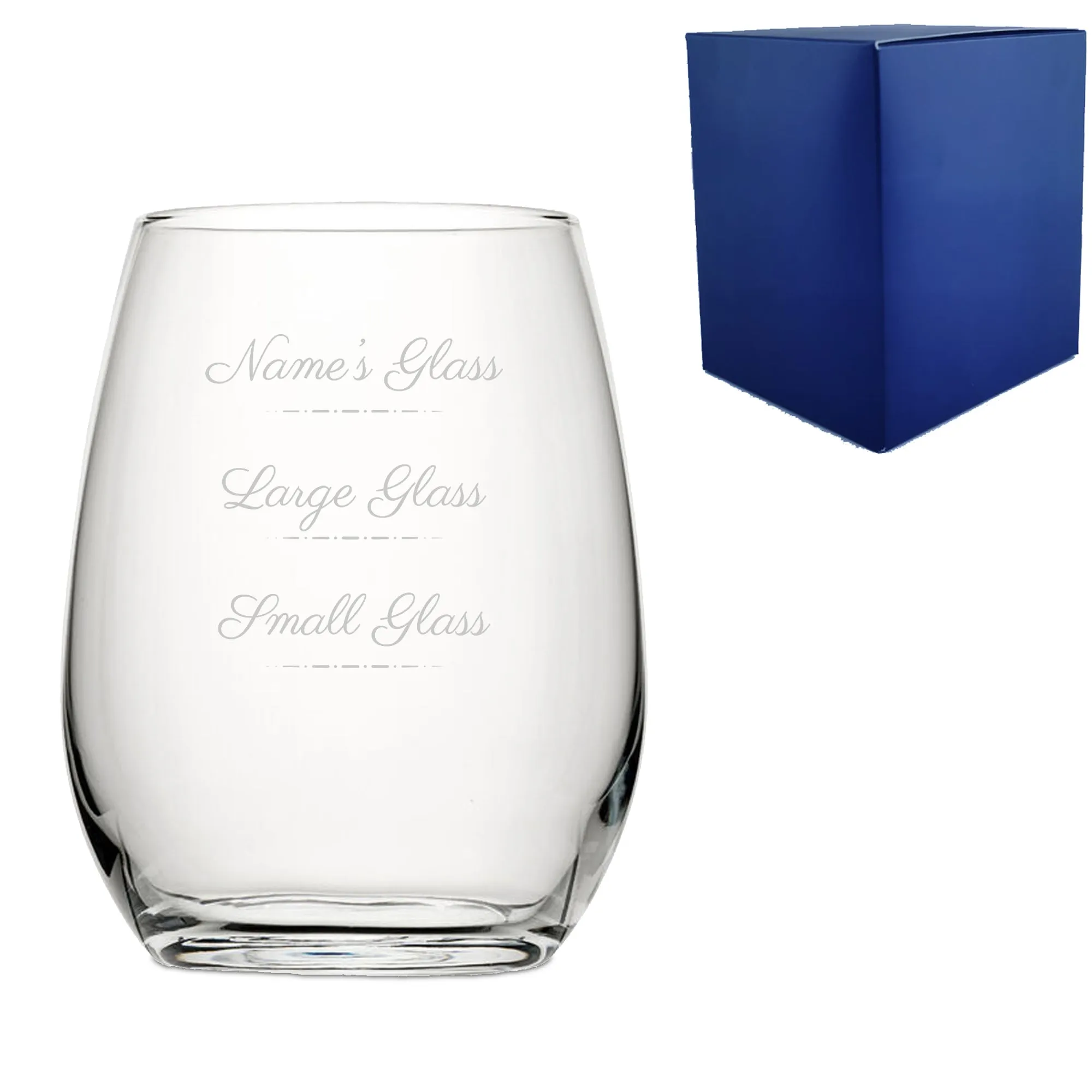 Personalised Engraved Stemless Amber Wine Glass with Name's Glass Script Measurements Design, Customise with Any Name