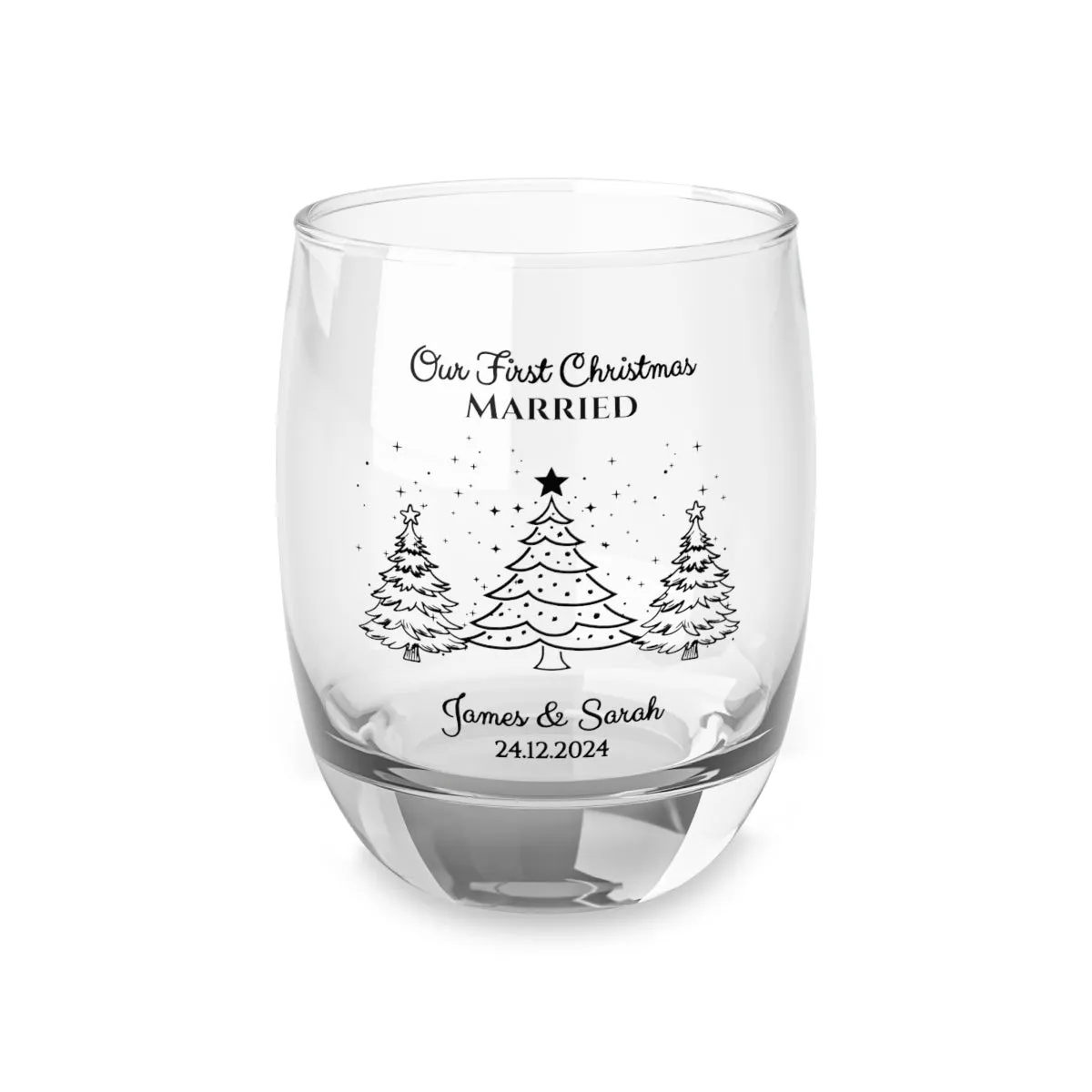 Personalised Our First Christmas Wine Glass, 12oz, Whiskey Glass 6oz, Stemless Wine Glass 11.75oz, Rock Glass 10oz