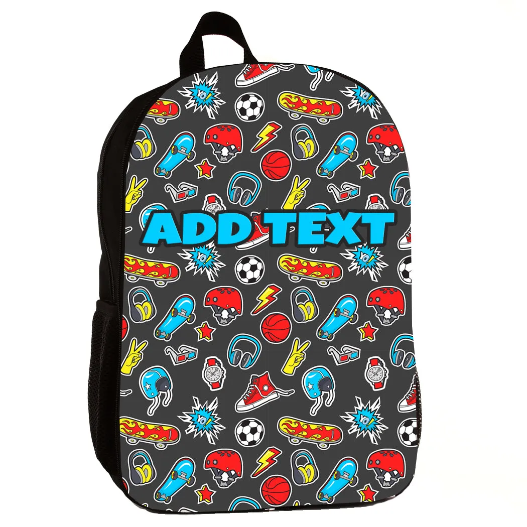 Personalized Backpacks, Lunch Bags, Duffel Bags, or Water Bottles with Full-Color - Skater Stickers