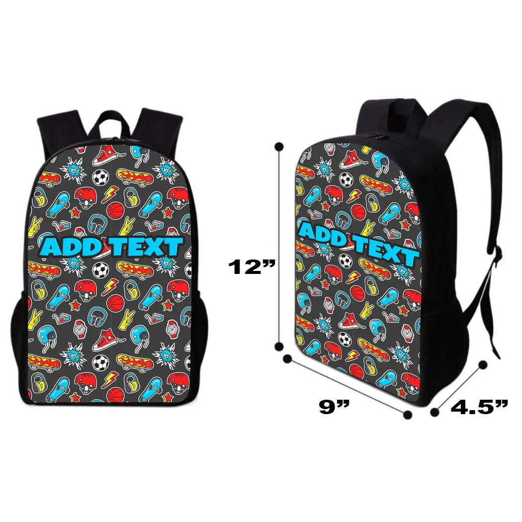 Personalized Backpacks, Lunch Bags, Duffel Bags, or Water Bottles with Full-Color - Skater Stickers