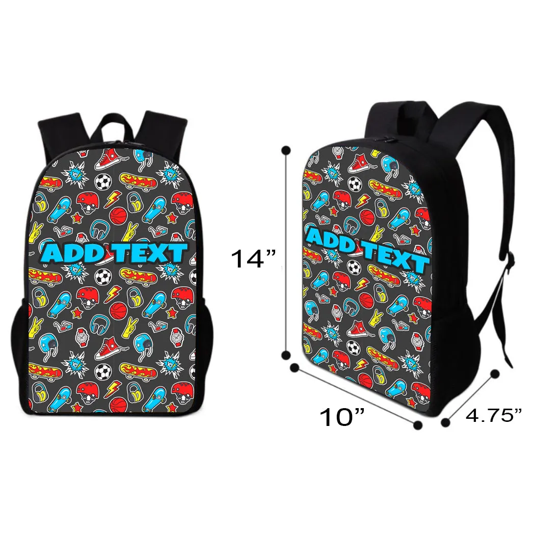 Personalized Backpacks, Lunch Bags, Duffel Bags, or Water Bottles with Full-Color - Skater Stickers